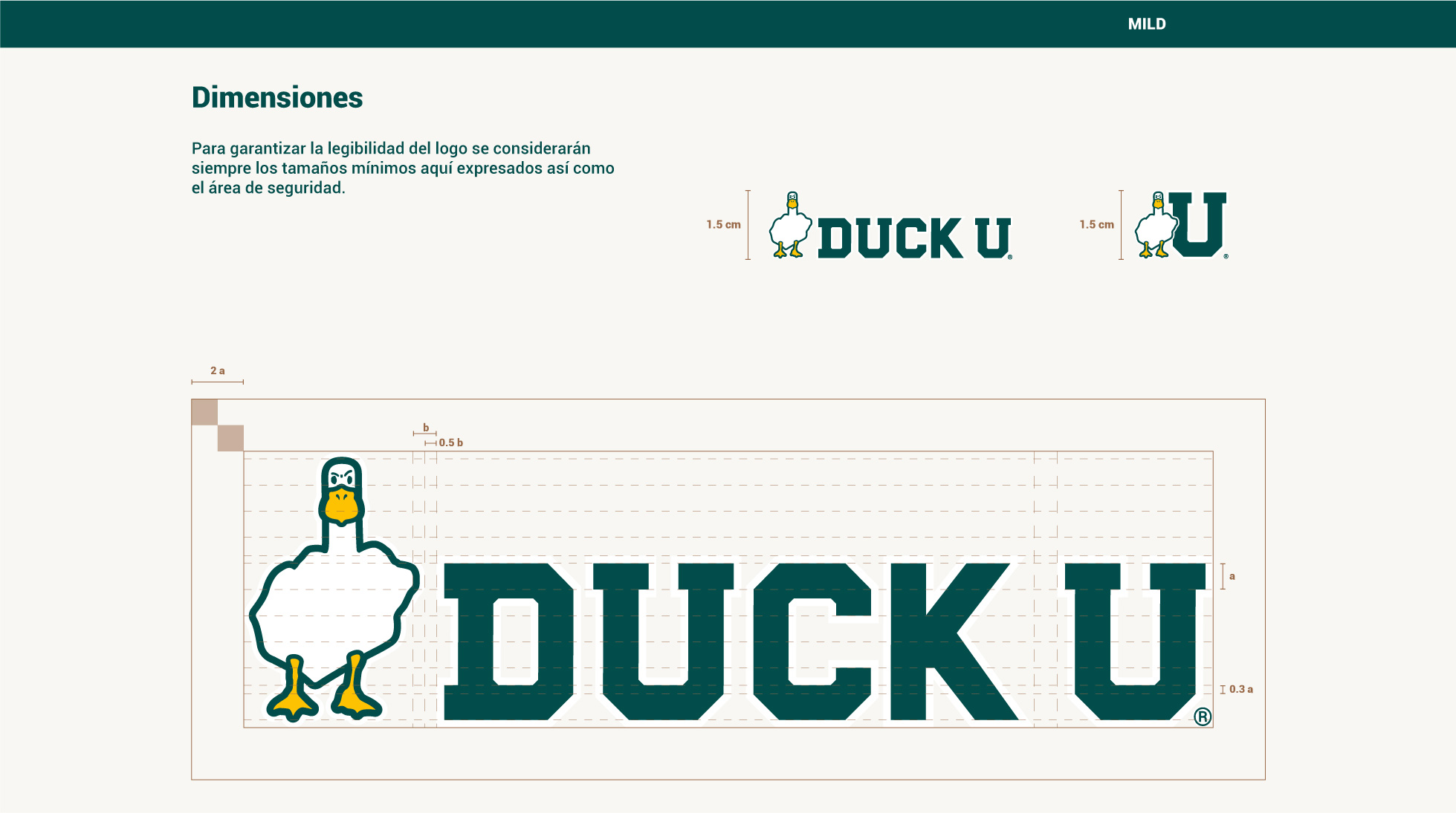 Hoja del manual de identidad gráfica para Duck U